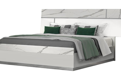 Sunset White/Gray Contemporary Solid Wood Marble Top High Gloss Lacquer 5-Drawers Chest - Ella Furniture