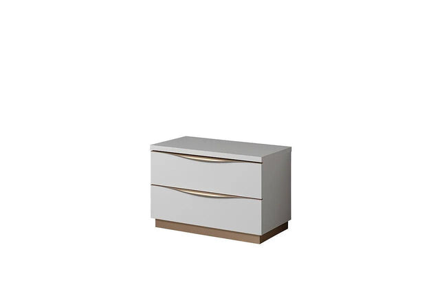Kharma White Modern Contemporary High Gloss Lacquer Solid Wood 2-Drawers Nightstand - Ella Furniture