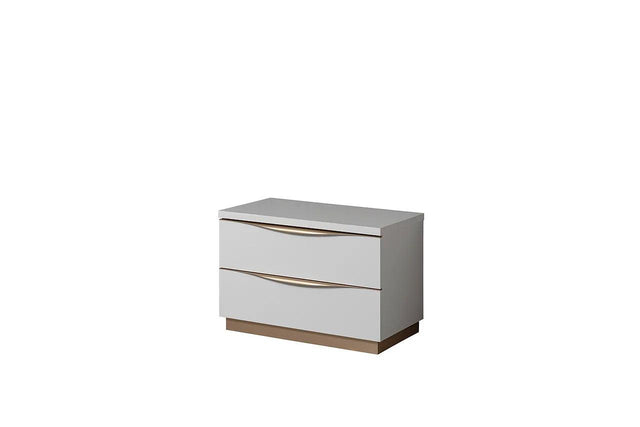 Kharma "Uph" White Contemporary High Gloss Lacquer Solid Wood 2-Drawers Nightstand - Ella Furniture