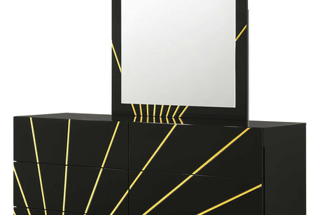 Zenia Black/Gold Modern Contemporary High Gloss Lacquer Solid Wood 2-Drawers Nightstand - Ella Furniture