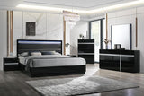 San Marino Black Modern Contemporary High Gloss Lacquer 6-Drawers Dresser & Mirror - Ella Furniture