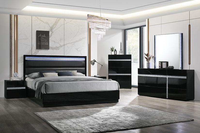 San Marino Black Modern Contemporary High Gloss Lacquer 6-Drawers Dresser & Mirror - Ella Furniture