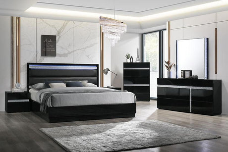 San Marino Black Modern Contemporary High Gloss Lacquer 6-Drawers Dresser & Mirror - Ella Furniture