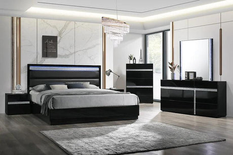 San Marino Black Modern Contemporary Sleek Wood And Engineered Wood 2-Drawers Nightstand - Ella Furniture