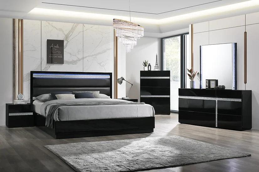 San Marino Black Modern Contemporary High Gloss Lacquer 5-Drawers Chest - Ella Furniture