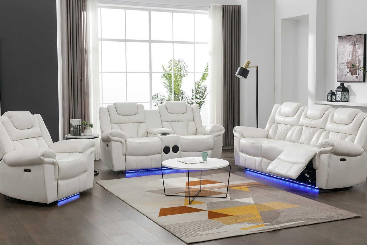 Party Time White Reclining Sofa, Loveseat Recliner