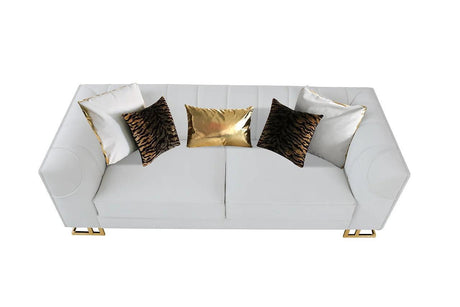 Designer Off-white with Gold Contemporary Wood, Engineered Wood Velvet Chair - Ella Furniture