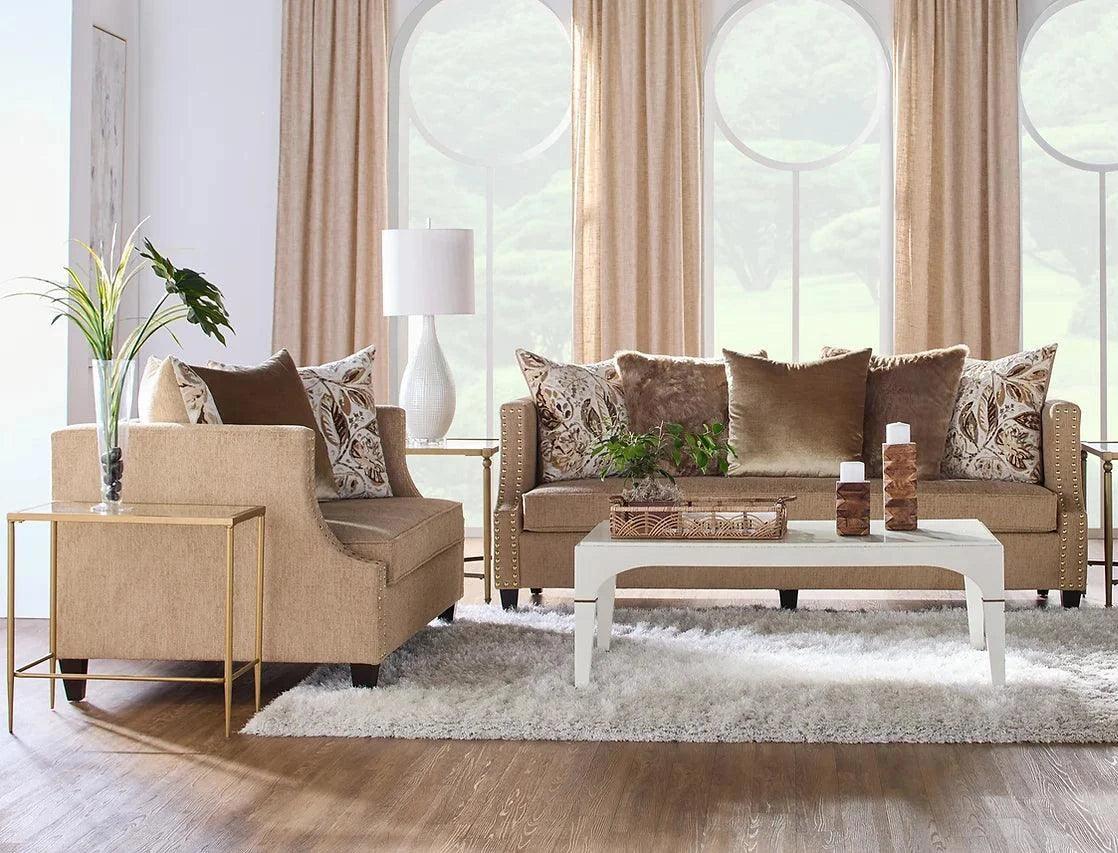 Simone Flax Brown Modern Contemporary Wood, Engineered Wood Fabric Sofa & Loveseat - Ella Furniture