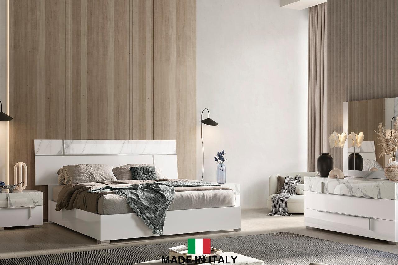 Sunset Ii White Modern Traditional Contemporary Marble Top Solid Wood 2-Drawers Nightstand - Ella Furniture