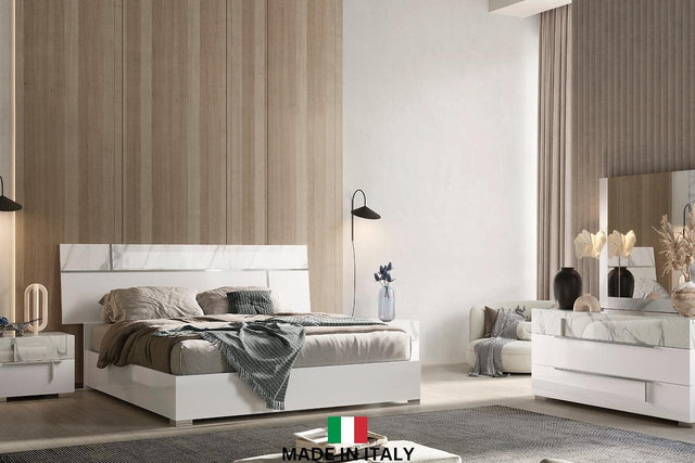 Sunset Ii White Modern Traditional Contemporary Marble Top Solid Wood Bedroom Set - Ella Furniture