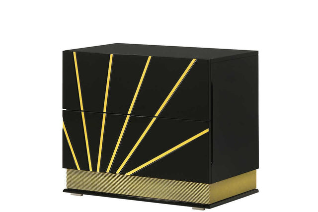 Zenia Black/Gold Modern Contemporary High Gloss Lacquer Solid Wood 2-Drawers Nightstand - Ella Furniture