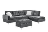 Joy Grey Modern Velvet Upholstered Tufted Drop-down Storage Sectional with Ottoman - Ella Furniture
