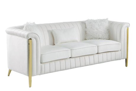 Fara Cream With Gold Modern Contemporary Wood, Engineered Wood Velvet Sofa&Loveseat - Ella Furniture