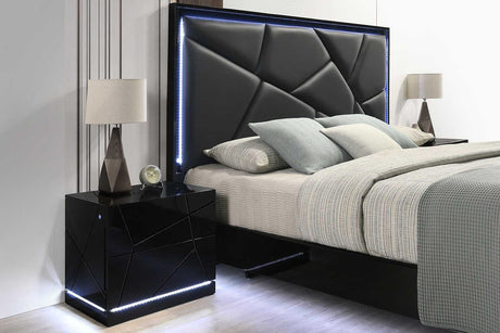 Naomi Black LED Upholstered Bedroom Set - Ella Furniture