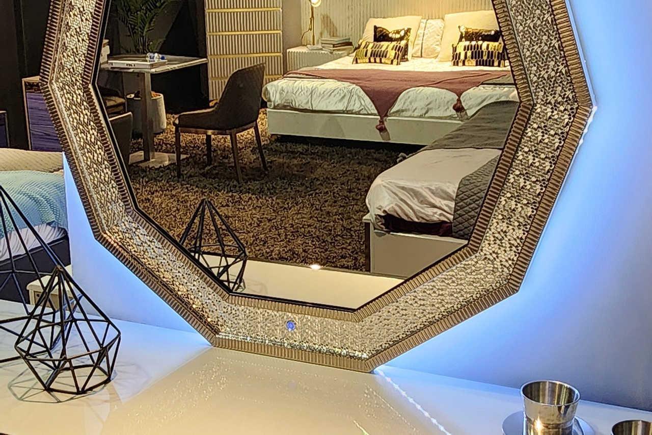 Dubai Metallic Silver LED Panel Bedroom Set