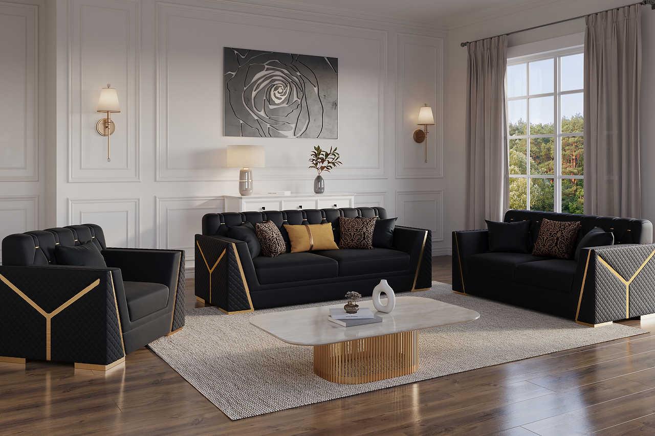 Hilena Black Velvet Living Room Set