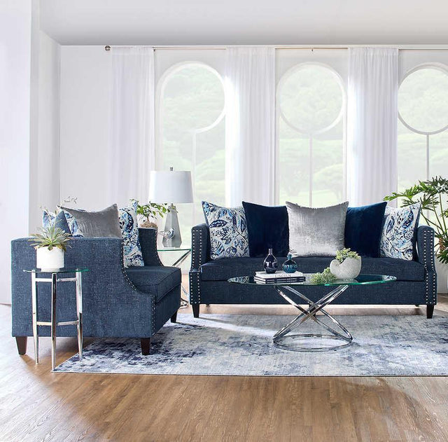 Simone Indigo Blue Modern Contemporary Solid Wood Fabric Upholstered Sofa&Loveseat - Ella Furniture