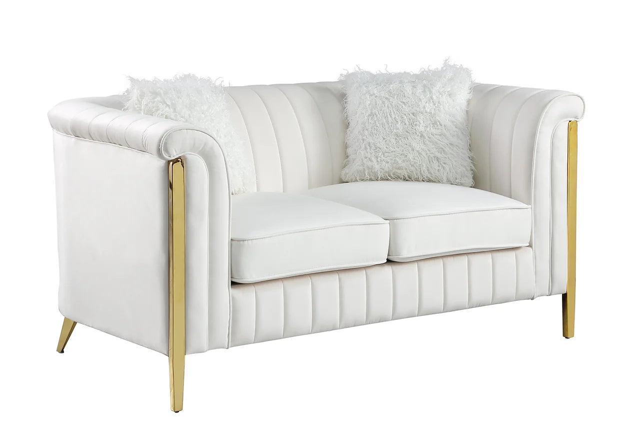 Fara Cream With Gold Modern Contemporary Wood, Engineered Wood Velvet Sofa&Loveseat - Ella Furniture