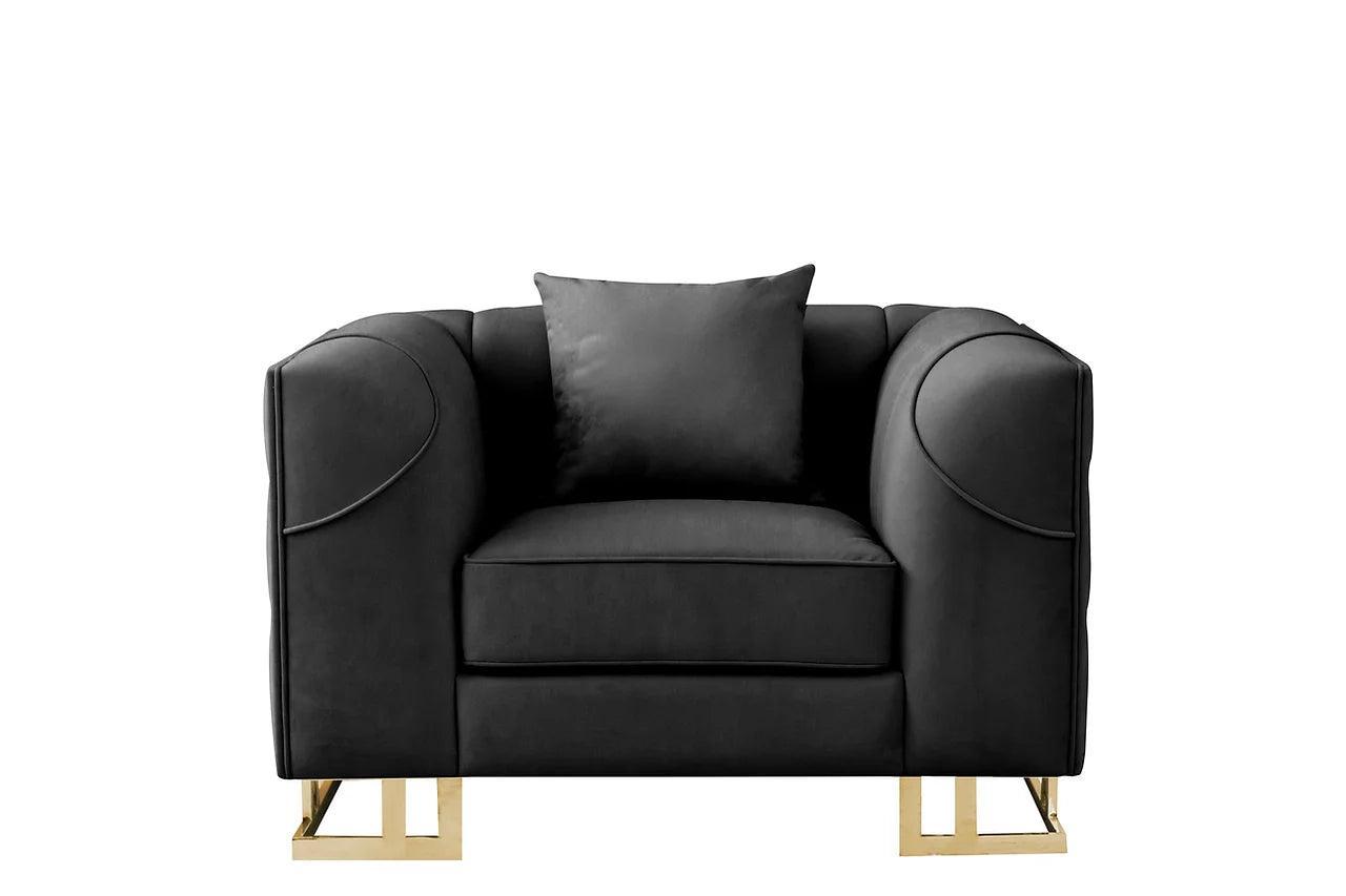 Designer Black with Gold Modern Contemporary Wood, Engineered Wood Velvet Chair - Ella Furniture