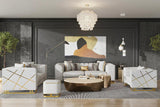 Designer Off-white with Gold Contemporary Wood, Engineered Wood Velvet Chair - Ella Furniture