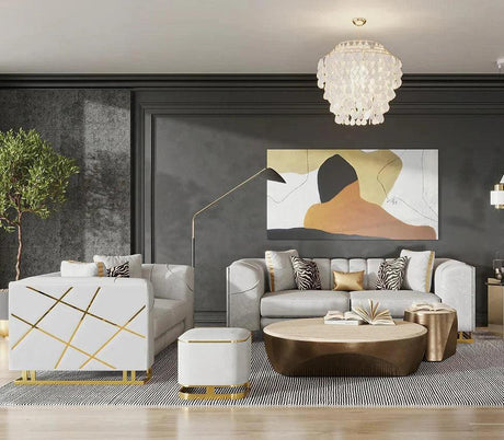 Designer Off-white with Gold Contemporary Wood, Engineered Wood Velvet Sofa&Loveseat - Ella Furniture