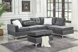 Joy Grey Modern Velvet Upholstered Tufted Drop-down Storage Sectional with Ottoman - Ella Furniture