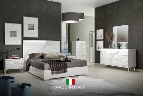 Sofia White Modern Contemporary High Gloss Lacquer Solid Wood Marble Top Bedroom Set - Ella Furniture