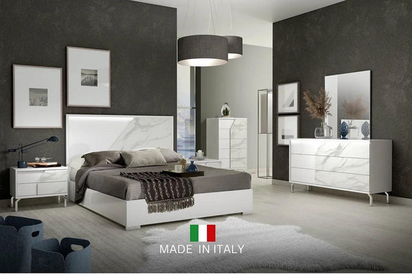 Sofia White Modern Contemporary High Gloss Lacquer Solid Wood Marble Top Bedroom Set - Ella Furniture