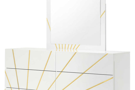 Safa White/Gold Modern Contemporary High Gloss Lacquer Solid Wood LED Bedroom Set - Ella Furniture