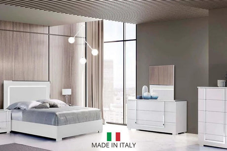 Antonella White Modern Contemporary High Gloss Lacquer Solid Wood LED Bedroom Set - Ella Furniture