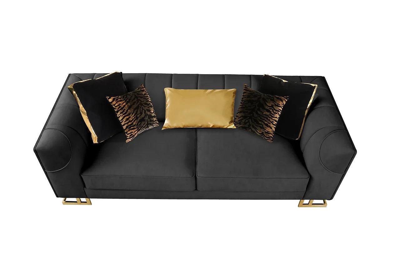 Designer Black with Gold Modern Contemporary Wood, Engineered Wood Velvet Chair - Ella Furniture