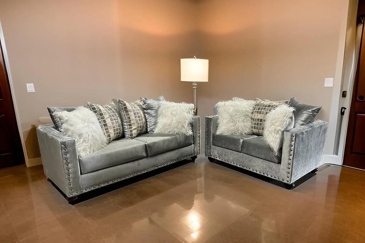 Zander Silver Velvet 2-Piece Living Room Set
