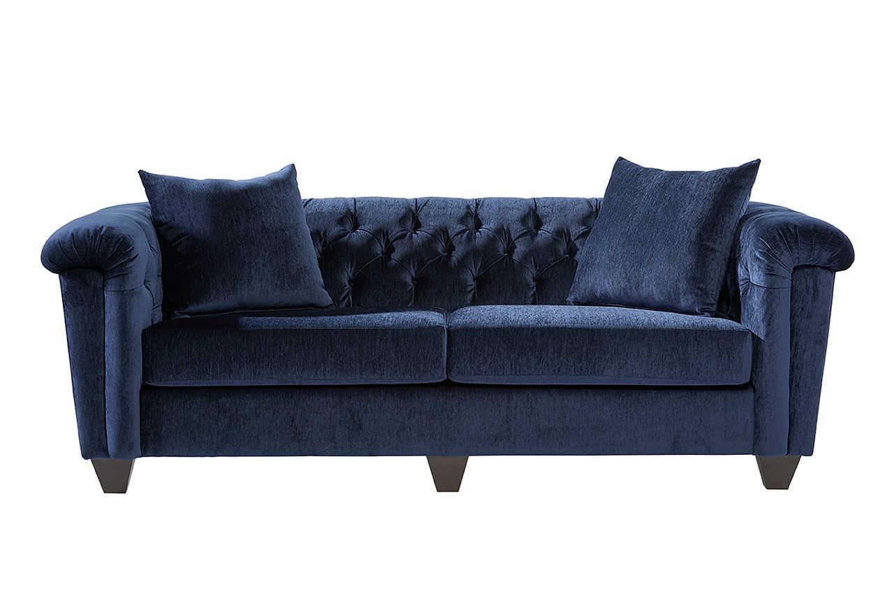Lush Navy Modern Contemporary Solud Wood Velvet/Fabric Upholstered Tufted Sofa - Ella Furniture