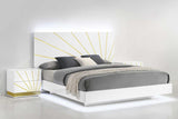 Safa White/Gold Modern Contemporary High Gloss Lacquer Solid Wood LED Bedroom Set - Ella Furniture