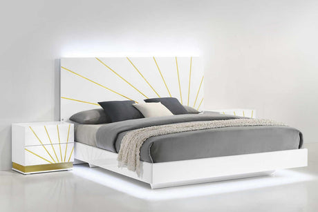 Safa White/Gold Modern Contemporary High Gloss Lacquer Solid Wood LED Bedroom Set - Ella Furniture