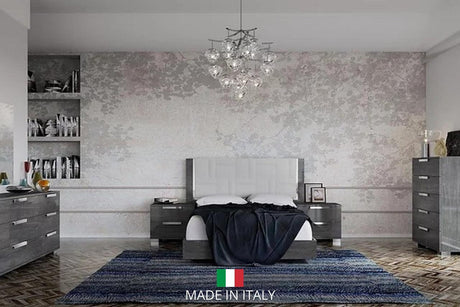 Sarah Geo Ice Contemporary Solid Wood Fabric High Gloos Lacquer Panel LED Bedroom Set - Ella Furniture