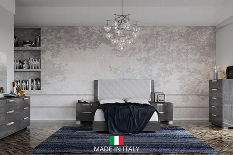 Sarah Rhombus Grey Contemporary Solid Wood Fabric High Gloos Lacquer Bedroom Set - Ella Furniture