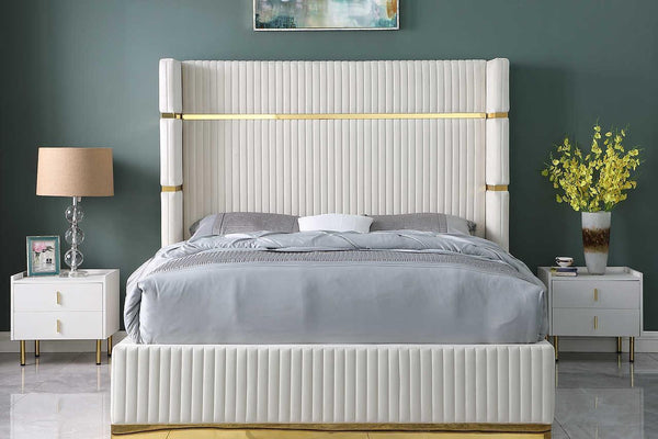 Aspen Cream Velvet Upholstered Platform Queen Bed