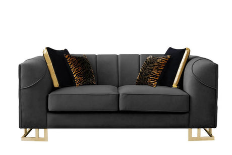 Designer Black with Gold Modern Contemporary Wood, Engineered Wood Velvet Sofa&Loveseat - Ella Furniture