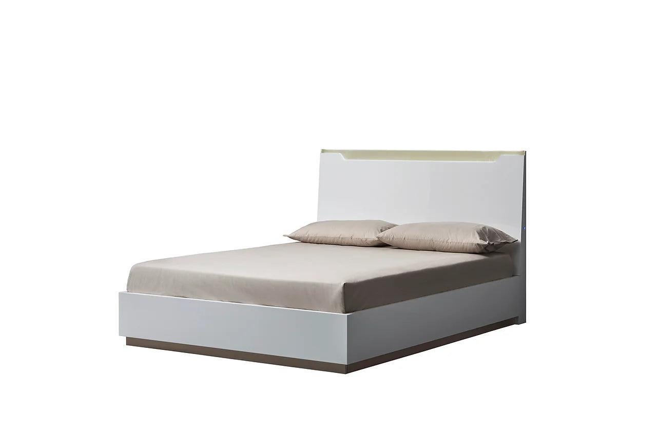 Kharma White Modern Contemporary High Gloss Lacquer Solid Wood LED Bedroom Set - Ella Furniture