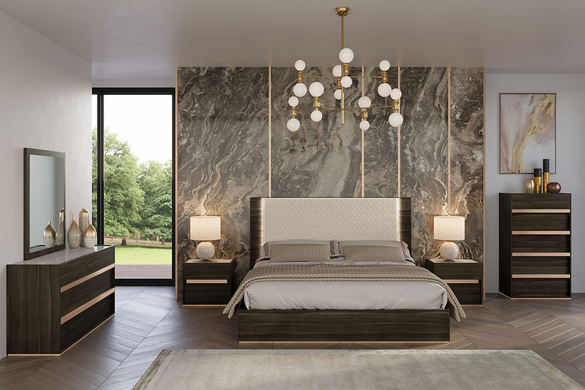 Christine Oak Upholstered LED Bedroom Set
