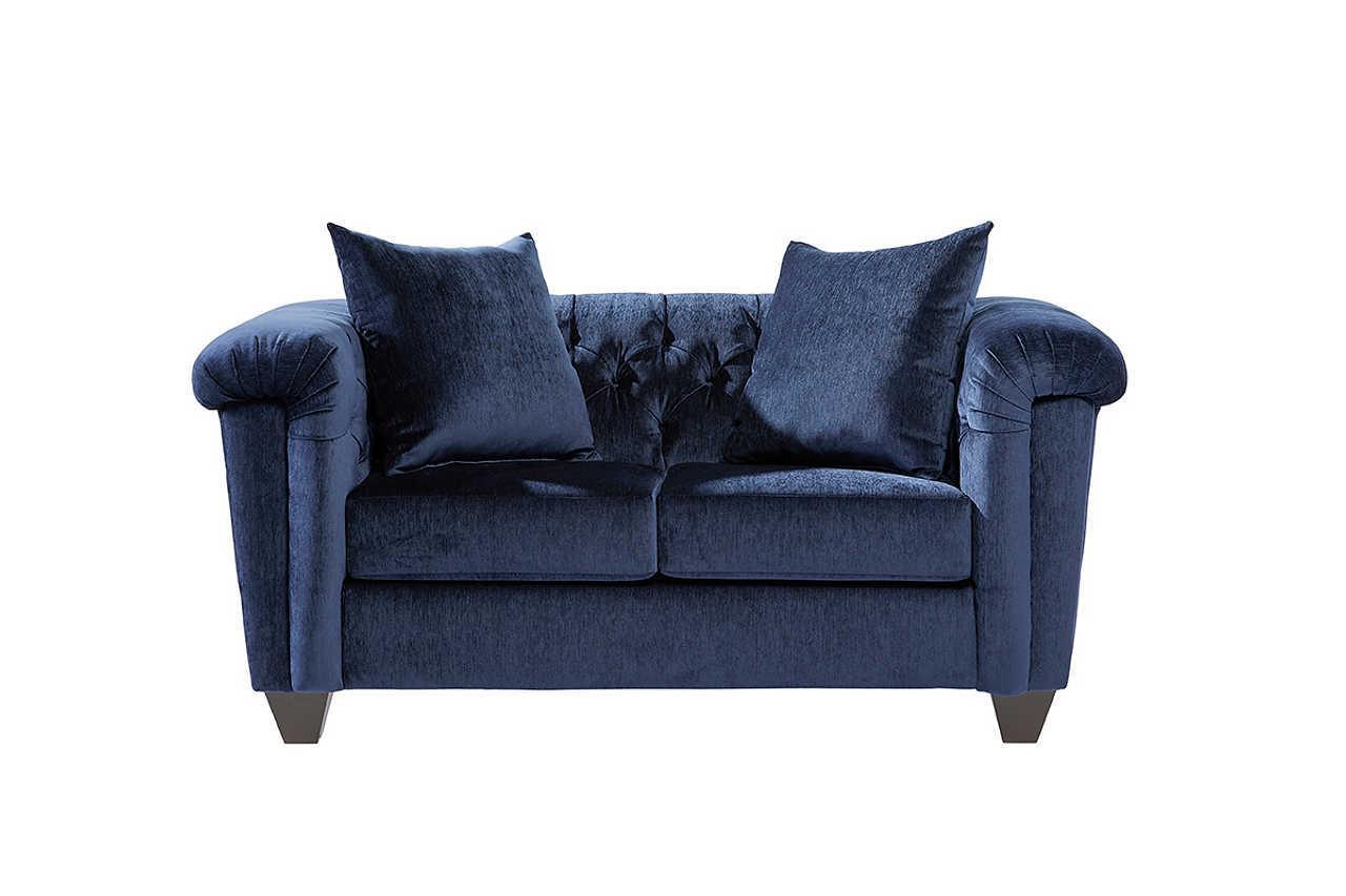 Lush Navy Modern Contemporary Solud Wood Velvet/Fabric Upholstered Tufted Loveseat - Ella Furniture