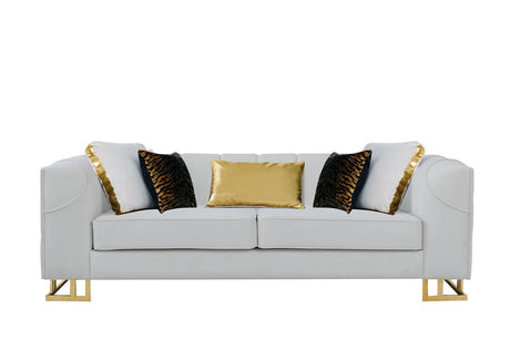 Designer Off-white with Gold Contemporary Wood, Engineered Wood Velvet Sofa&Loveseat - Ella Furniture