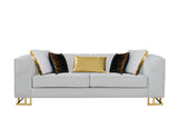 Designer Off-white with Gold Contemporary Wood, Engineered Wood Velvet Chair - Ella Furniture