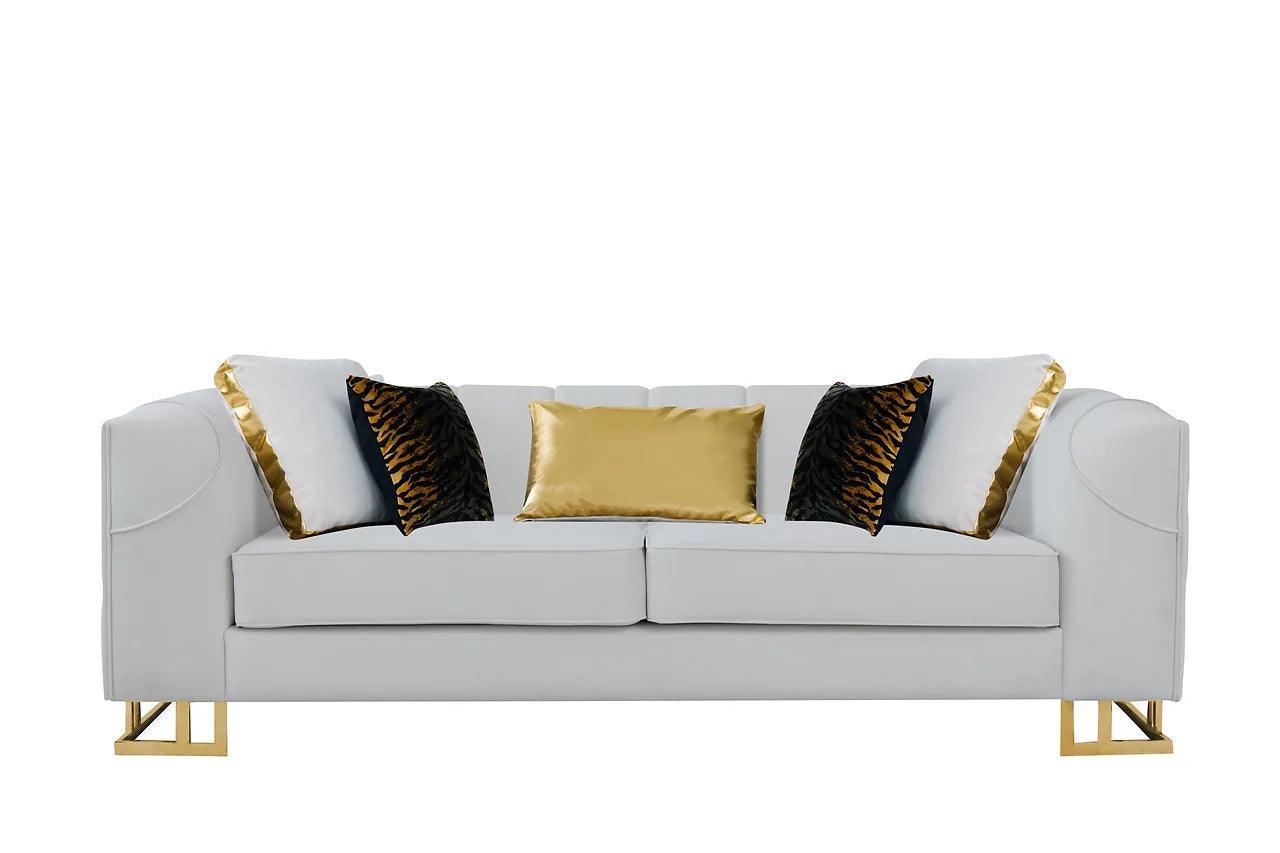 Designer Off-white with Gold Contemporary Wood, Engineered Wood Velvet Chair - Ella Furniture