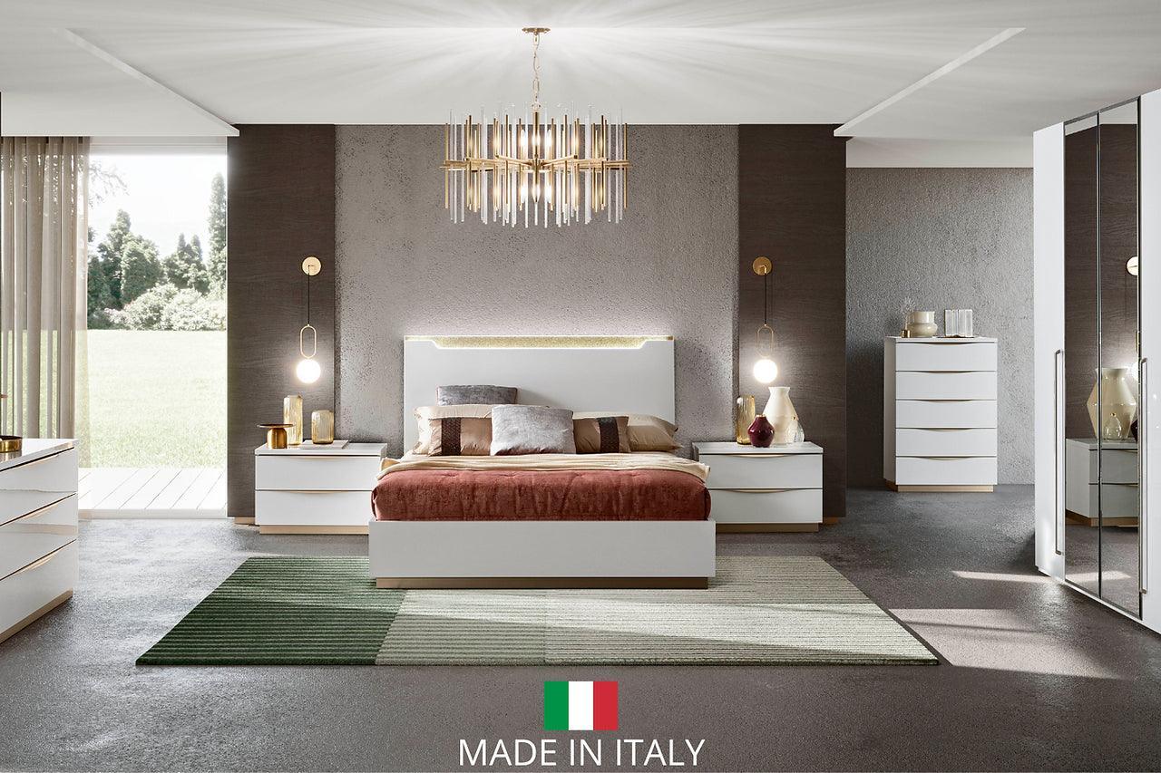 Kharma White Modern Contemporary High Gloss Lacquer Solid Wood LED Bedroom Set - Ella Furniture