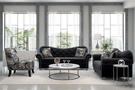 Bing Black Modern Contemporary Wood, Engineered Wood Velvet Tufted Sofa - Ella Furniture