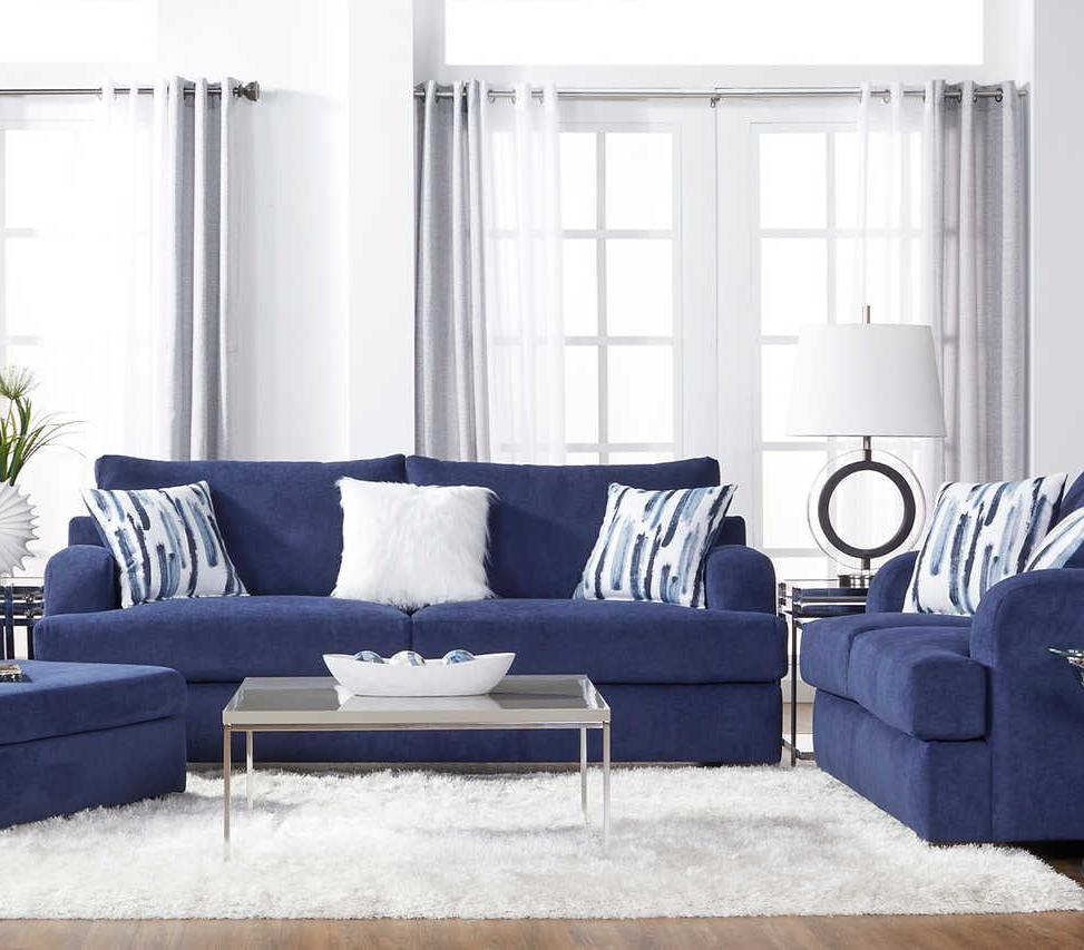 Cameo Navy Blue Modern Contemporary Solid Wood And Metal Velvet Upholstered Sofa&Loveseat - Ella Furniture