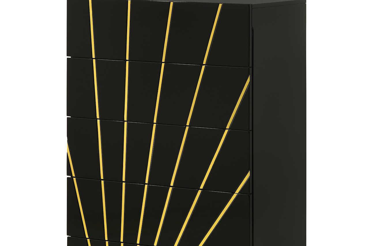 Zenia Black/Gold Modern Contemporary High Gloss Lacquer Solid Wood LED Bedroom Set - Ella Furniture
