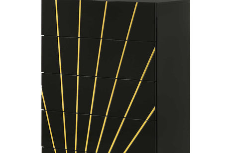Zenia Black/Gold Modern Contemporary High Gloss Lacquer Solid Wood 2-Drawers Nightstand - Ella Furniture